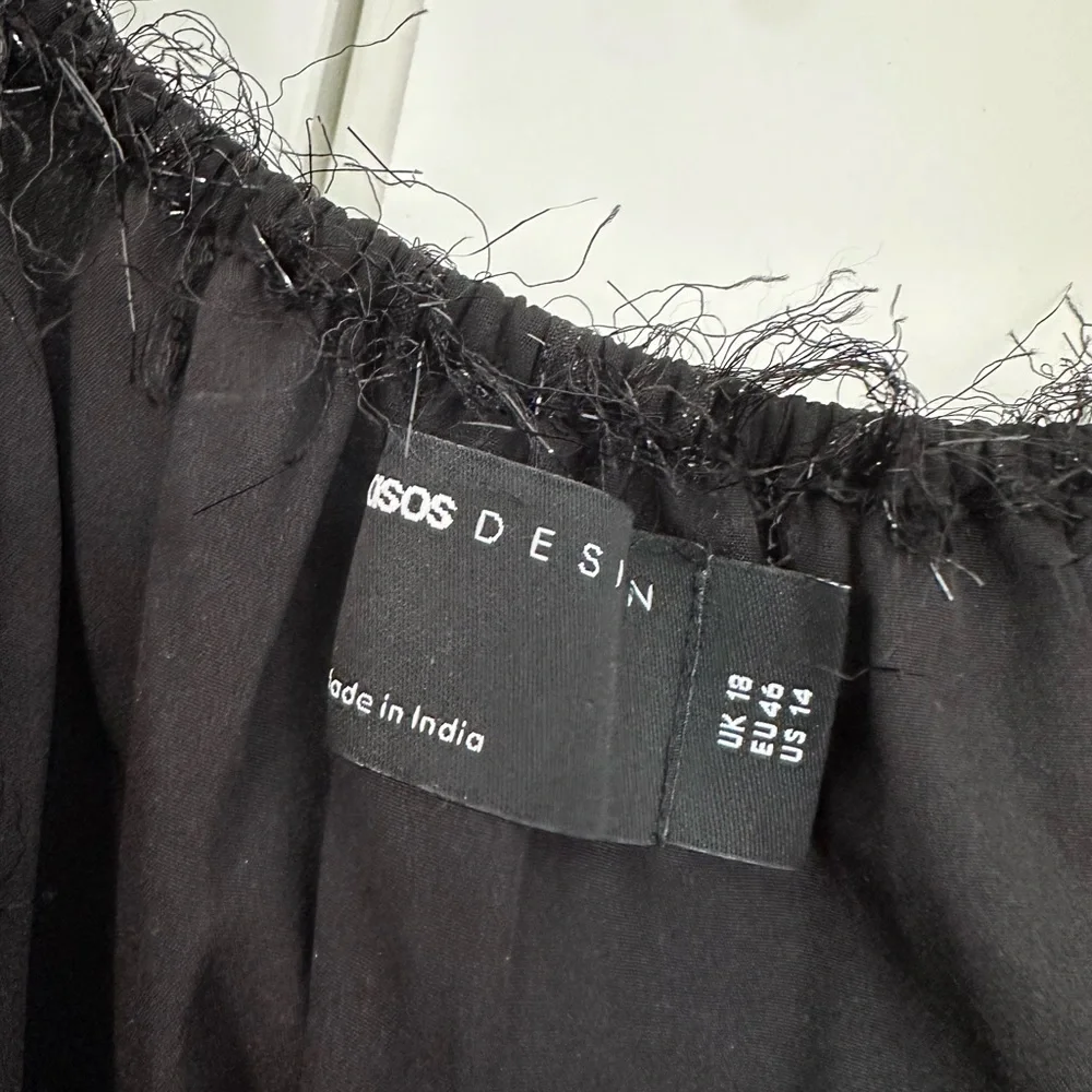 ASOS DESIGN fluffy mini dress with ruched bust and shirred cuffs in black - Picture 6 of 8